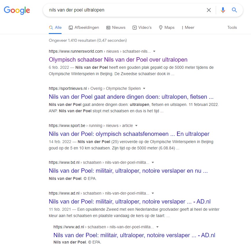 Google zoekresultaten