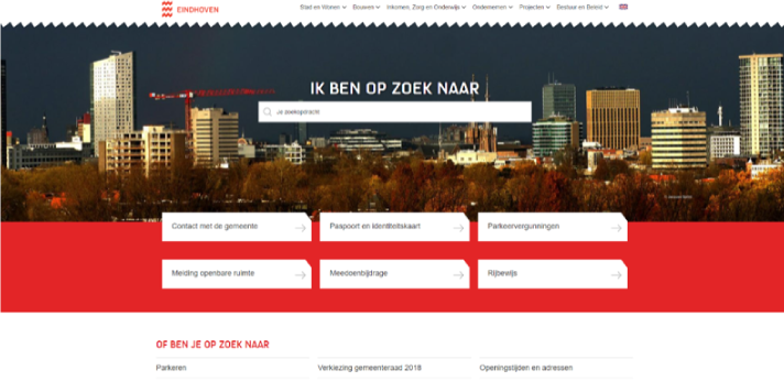 Hero, hub en help-content: voorbeeld website gemeente Eindhoven