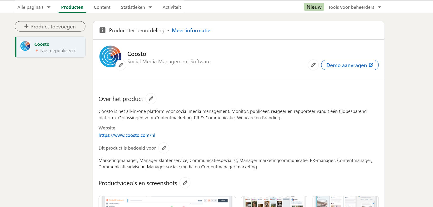 LinkedIn productpagina Coosto