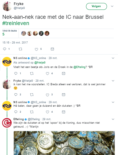 Voorbeeld van reactieve webcare van NS en Efteling