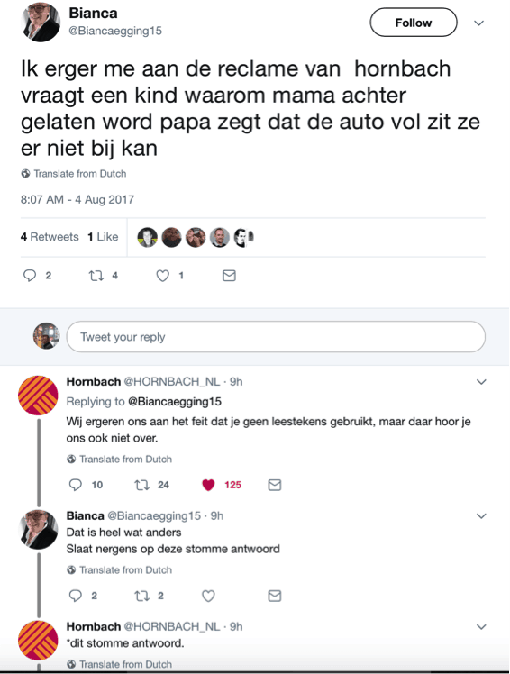 Hornbach - voorbeeld social media comments